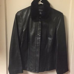 Ann Taylor Fur Collar Short Leather Jacket Size Sm